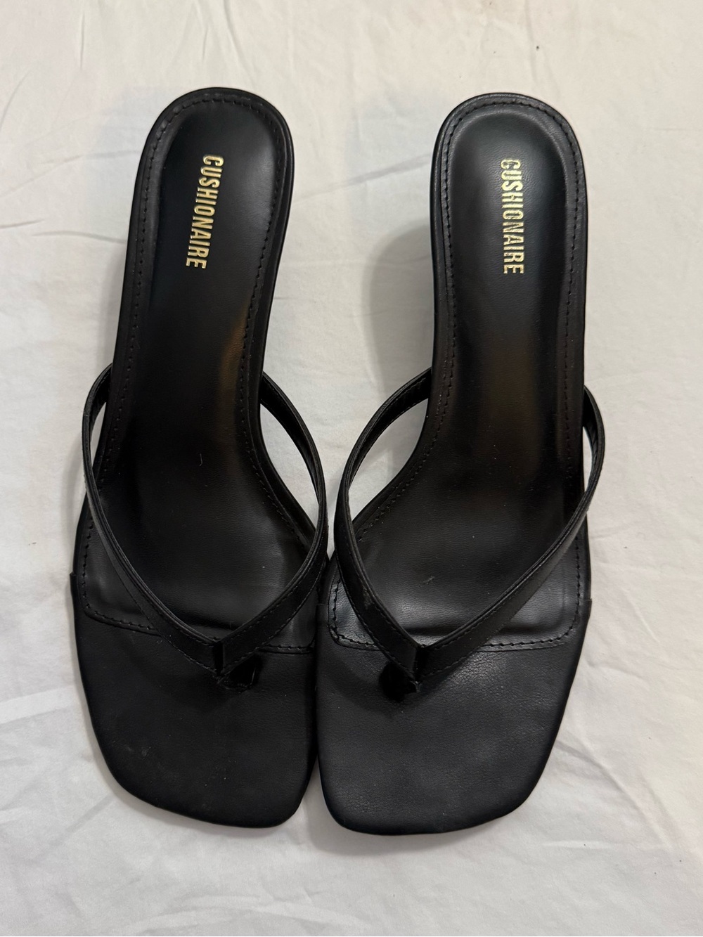 Black Square Toe Thong Sandals